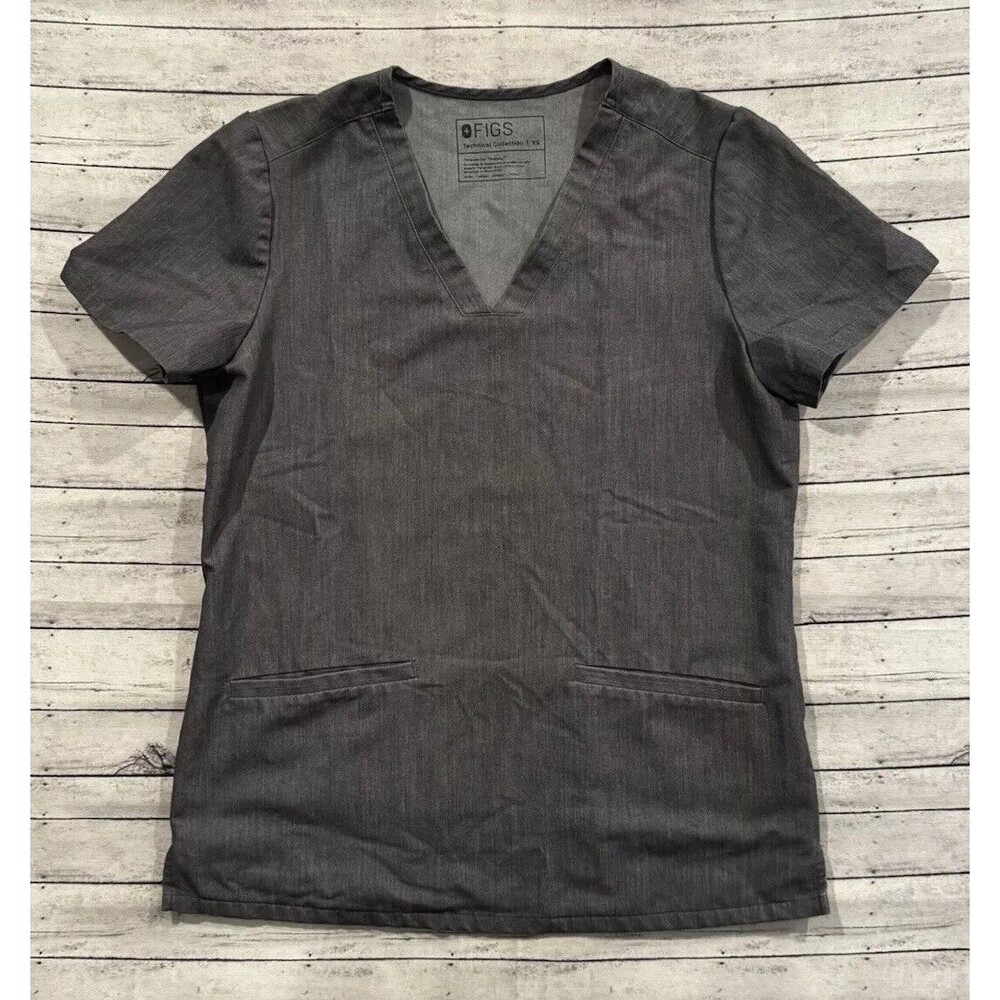 FIGS Womens Casma Scrub Top Sz XS Gray Short Sleeve Pockets Nurse Medical Work